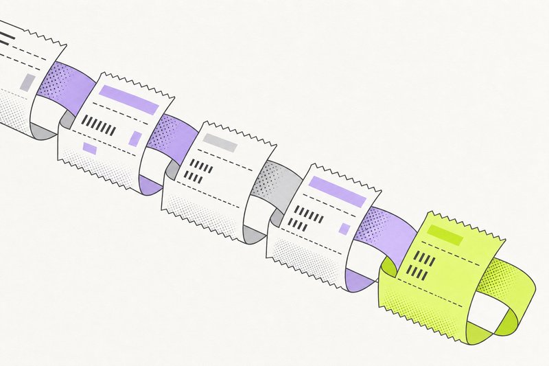 Illustration: eine Kette aus Wettscheinen, jedes Glied ein Tipp